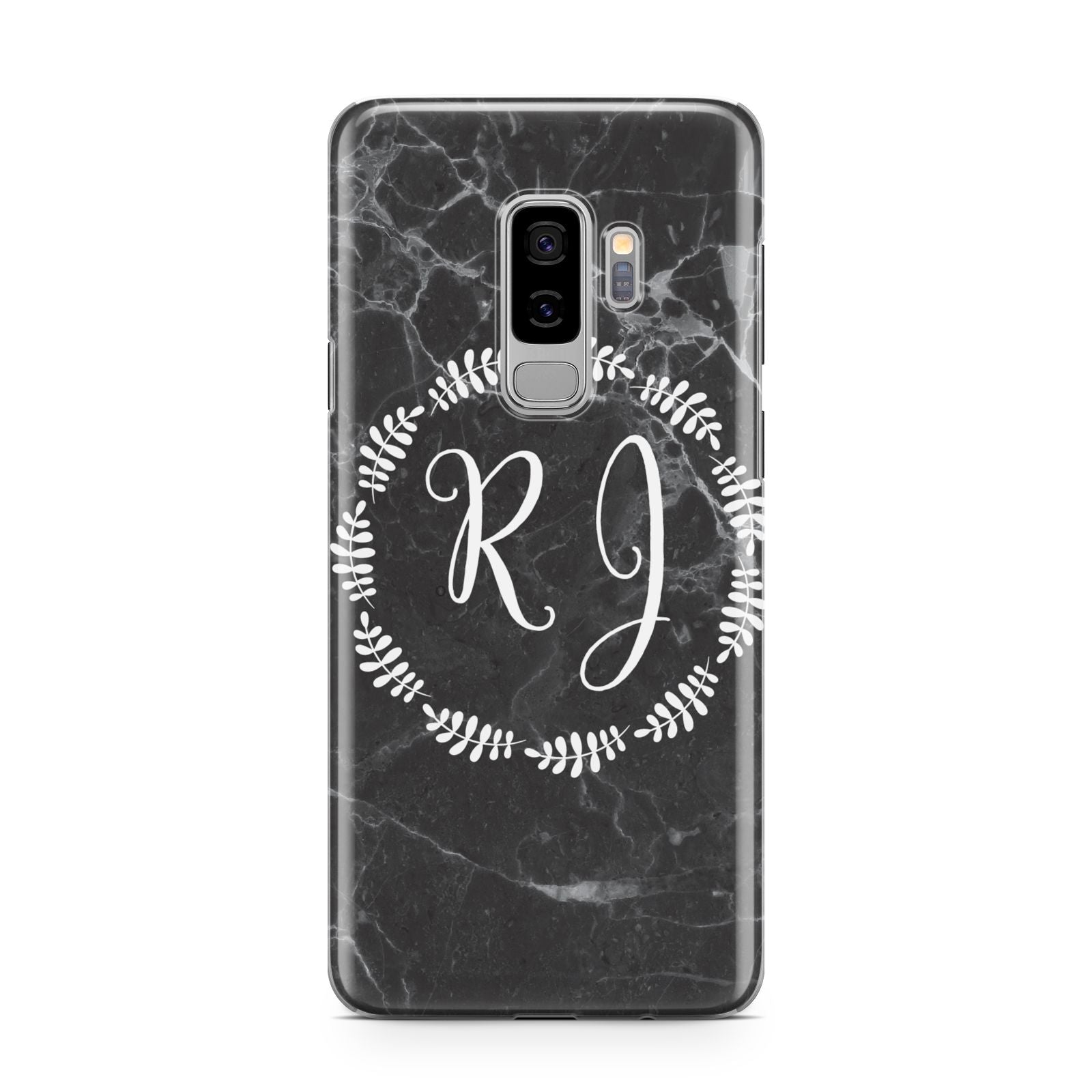 Marble Personalised Initials Samsung Galaxy S9 Plus Case on Silver phone