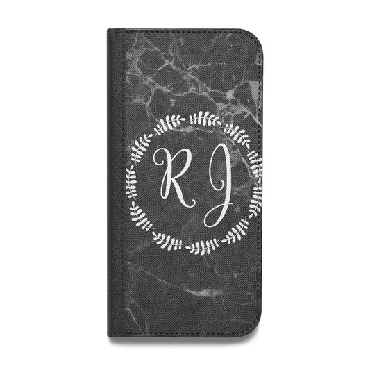 Marble Personalised Initials Vegan Leather Flip iPhone Case