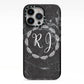 Marble Personalised Initials iPhone 13 Pro Black Impact Case on Silver phone