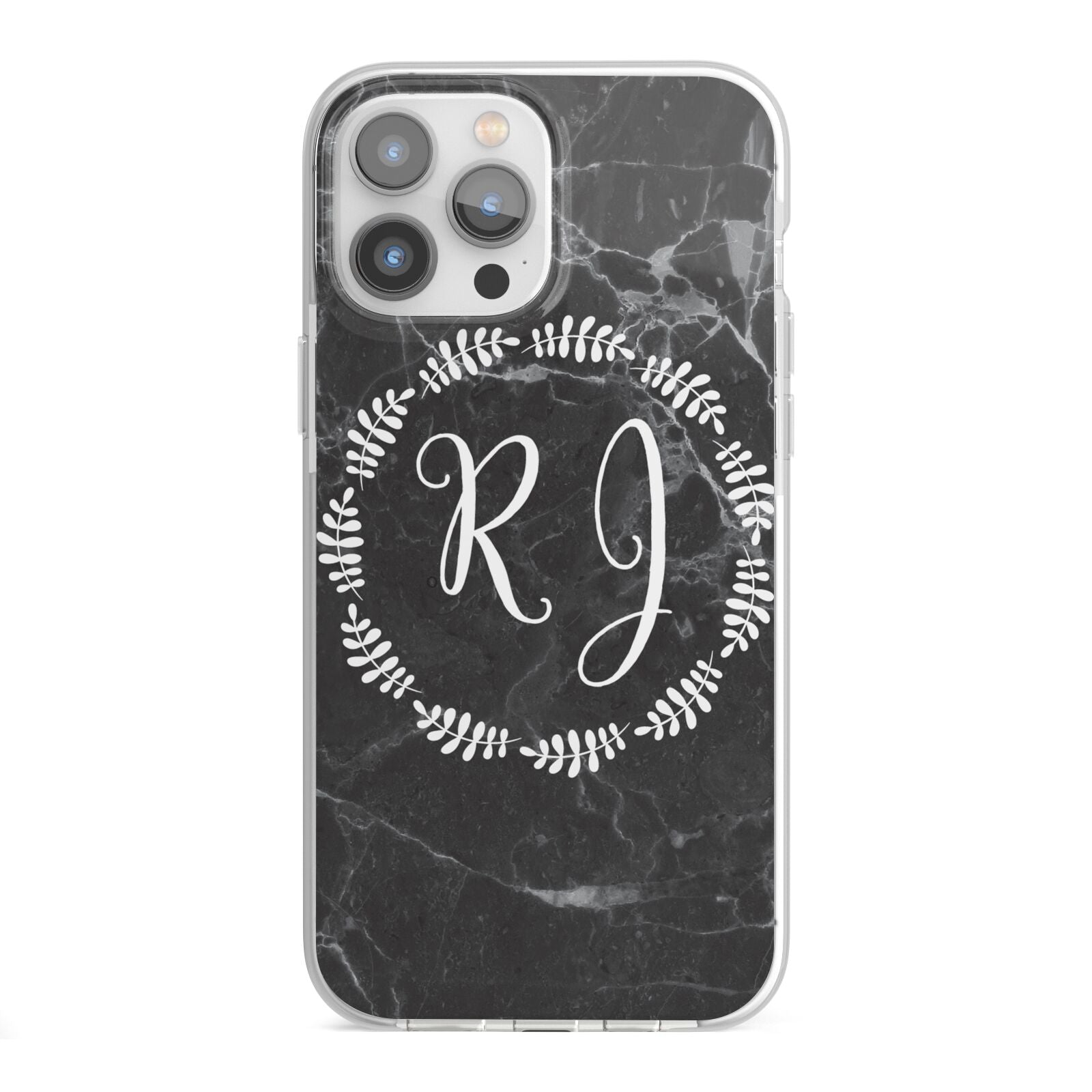 Marble Personalised Initials iPhone 13 Pro Max TPU Impact Case with White Edges