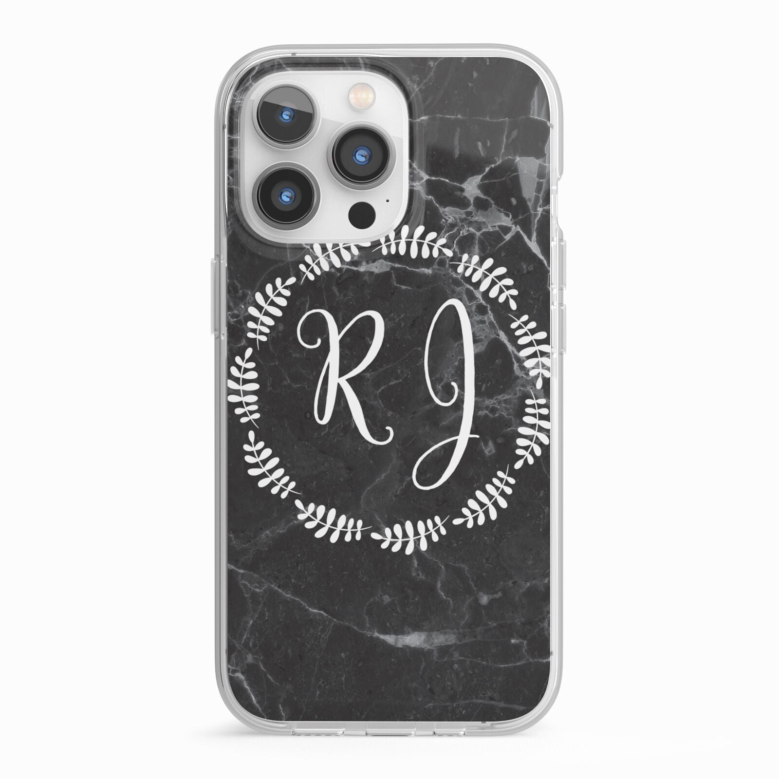 Marble Personalised Initials iPhone 13 Pro TPU Impact Case with White Edges