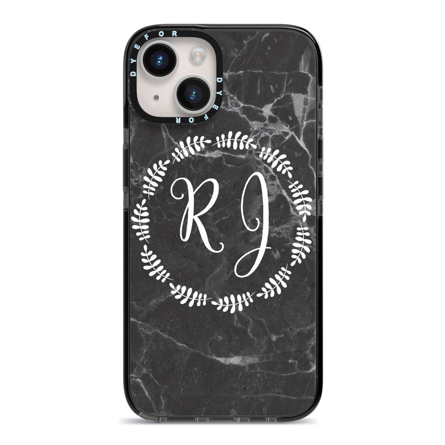 Marble Personalised Initials iPhone 14 Black Impact Case on Silver phone