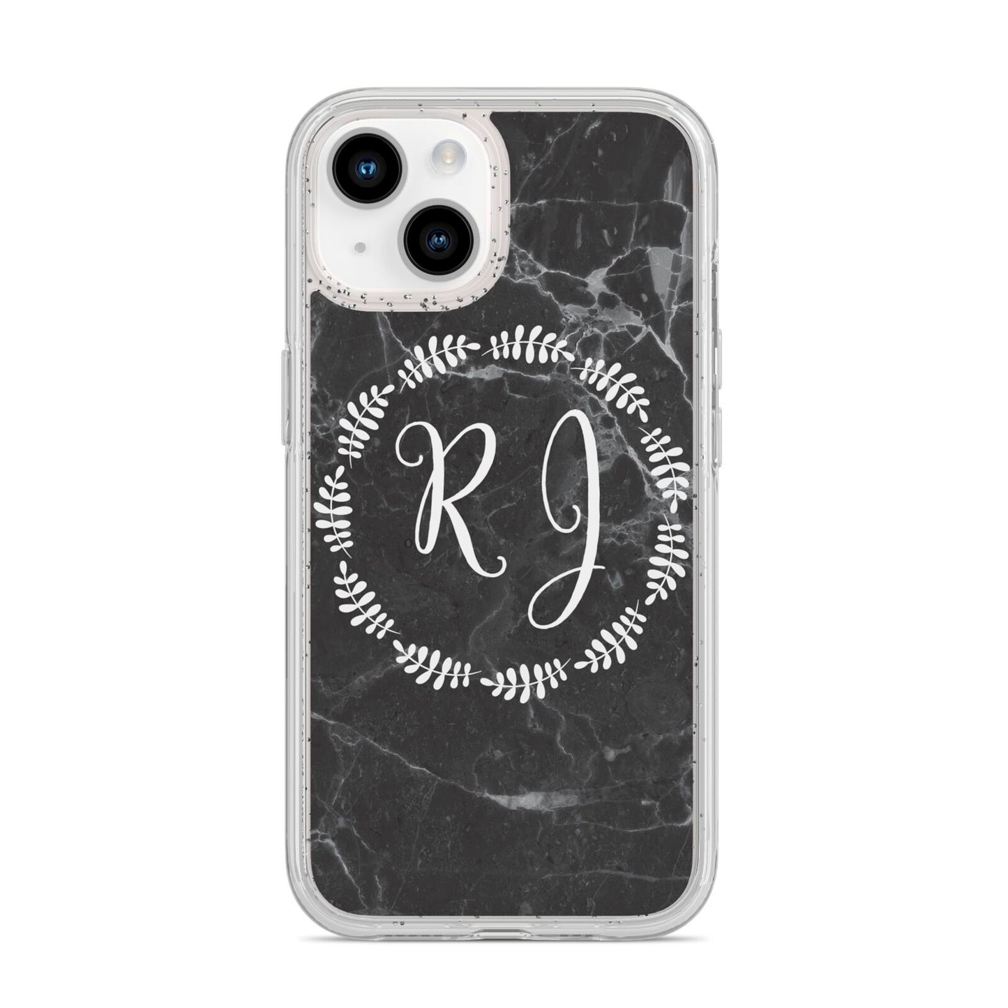Marble Personalised Initials iPhone 14 Glitter Tough Case Starlight