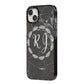 Marble Personalised Initials iPhone 14 Plus Black Impact Case Side Angle on Silver phone