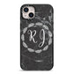 Marble Personalised Initials iPhone 14 Plus Black Impact Case on Silver phone
