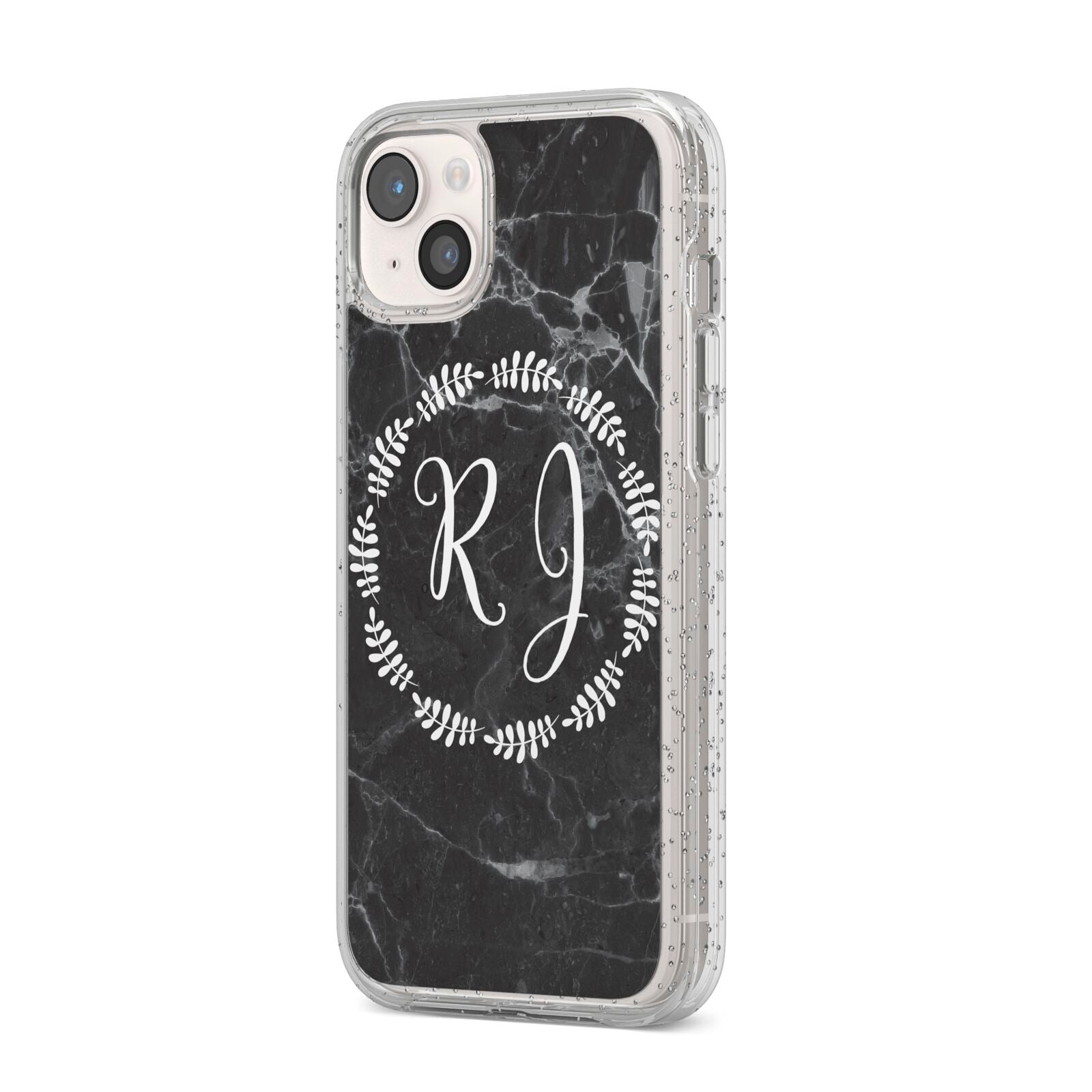 Marble Personalised Initials iPhone 14 Plus Glitter Tough Case Starlight Angled Image