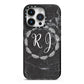 Marble Personalised Initials iPhone 14 Pro Black Impact Case on Silver phone