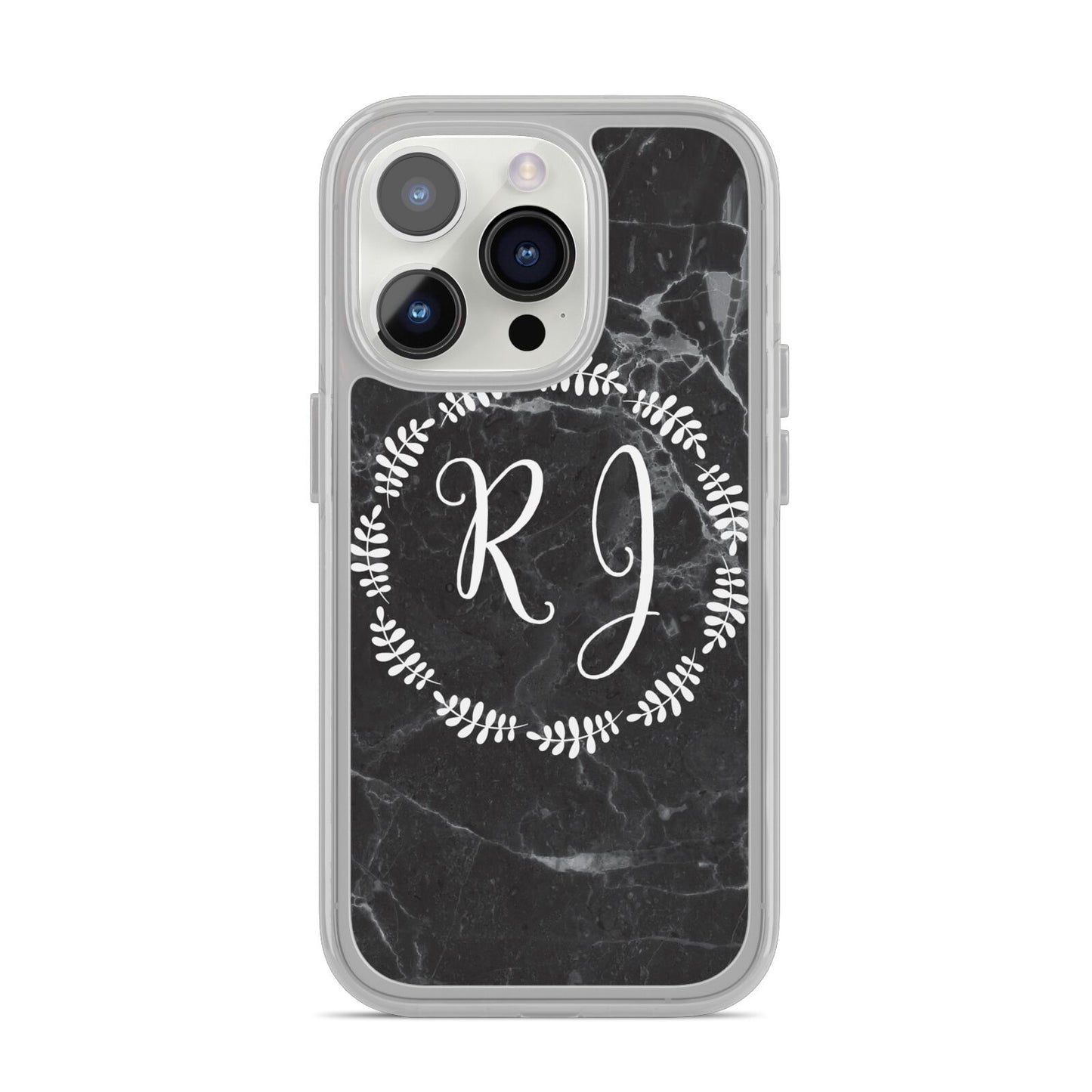 Marble Personalised Initials iPhone 14 Pro Clear Tough Case Silver