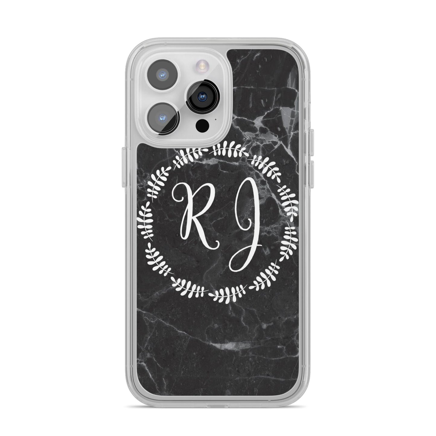 Marble Personalised Initials iPhone 14 Pro Max Clear Tough Case Silver