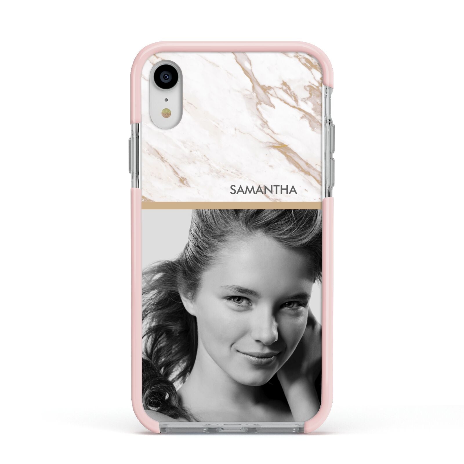 Marble Photo Apple iPhone XR Impact Case Pink Edge on Silver Phone