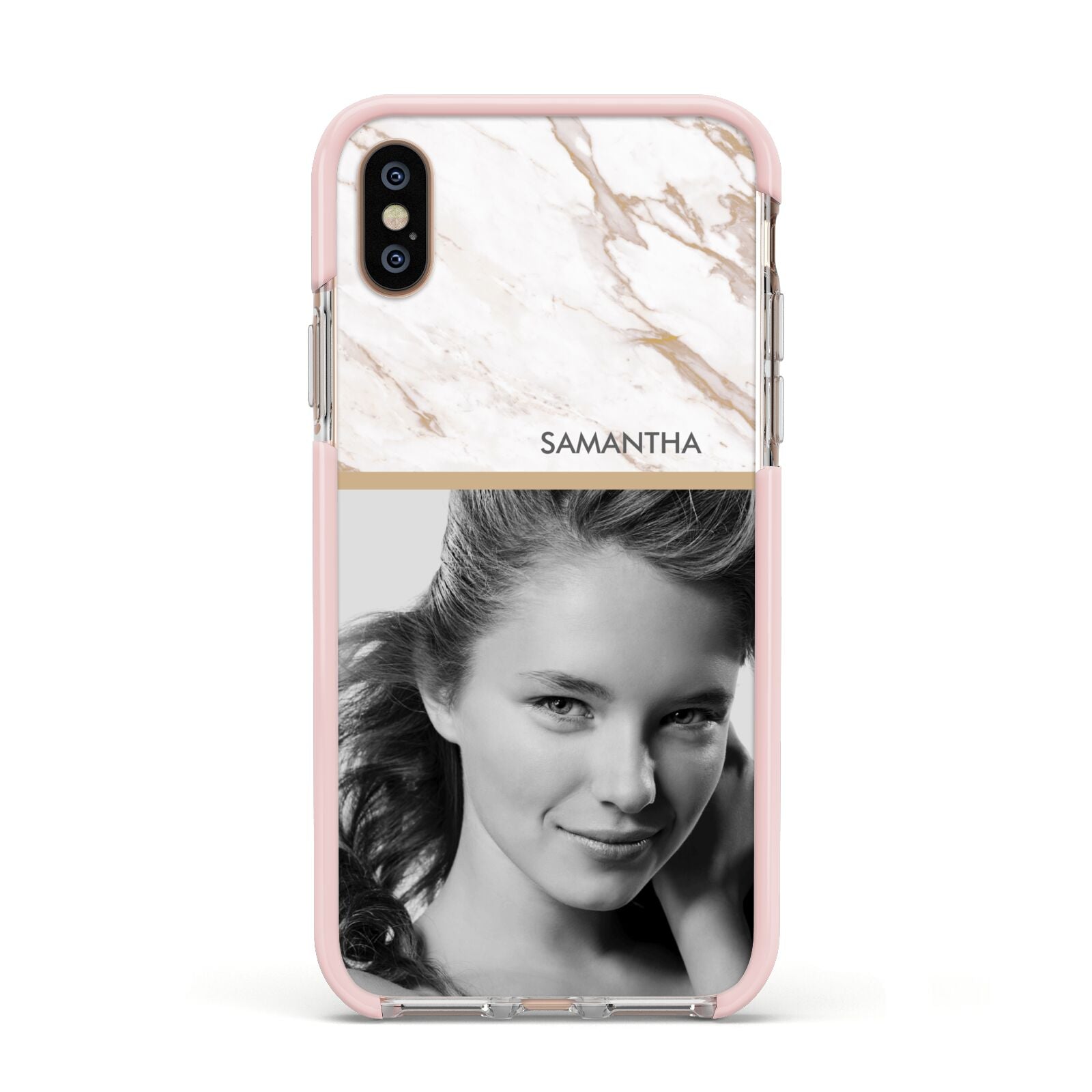 Marble Photo Apple iPhone Xs Impact Case Pink Edge on Gold Phone