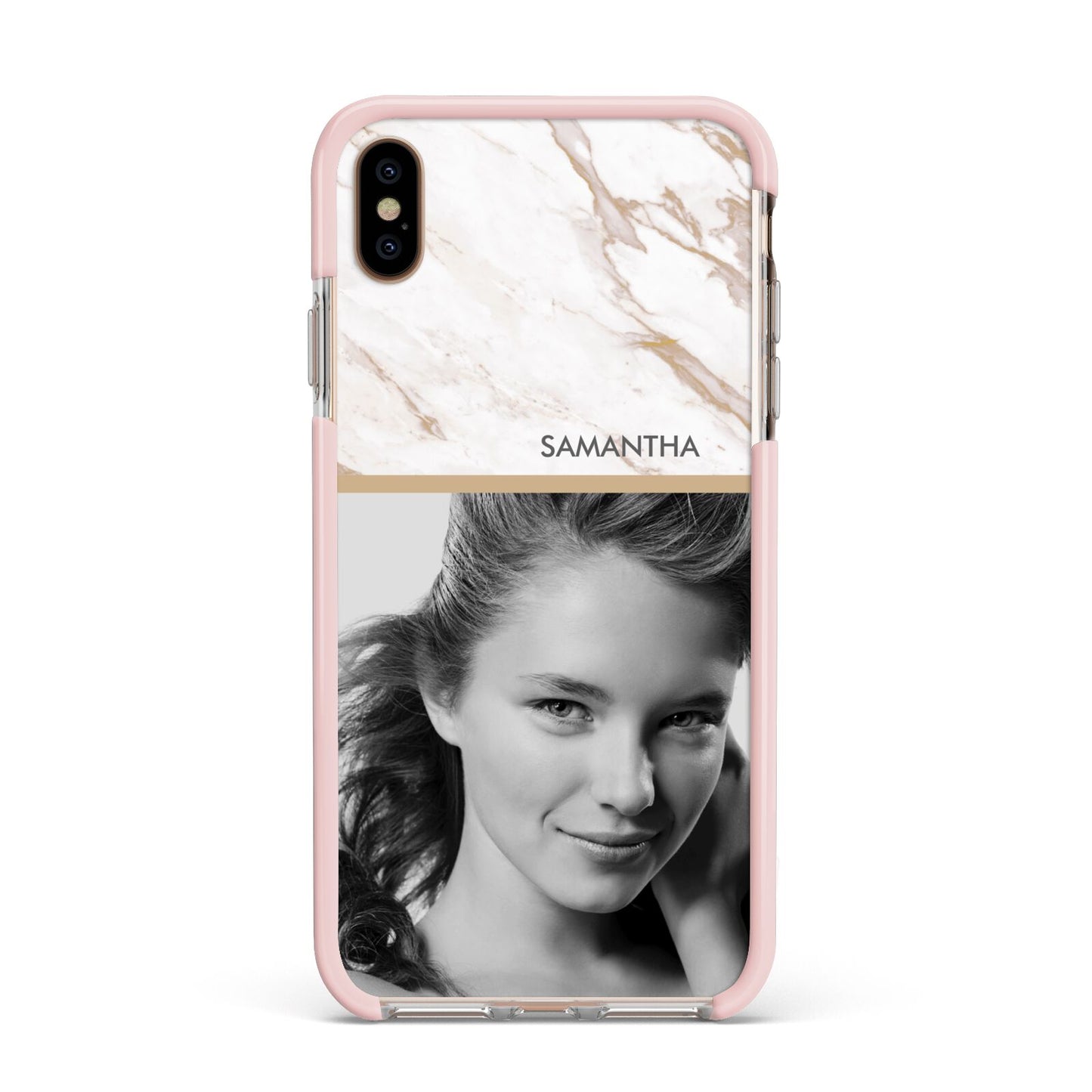 Marble Photo Apple iPhone Xs Max Impact Case Pink Edge on Gold Phone