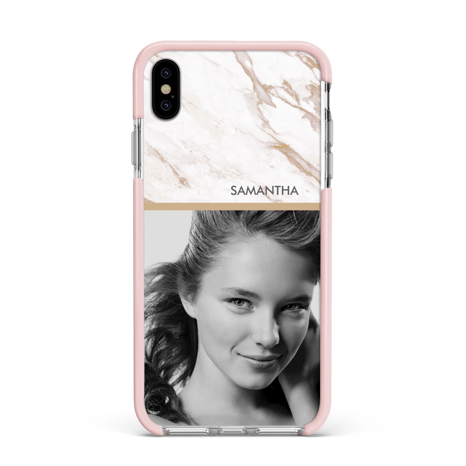 Marble Photo Apple iPhone Xs Max Impact Case Pink Edge on Silver Phone
