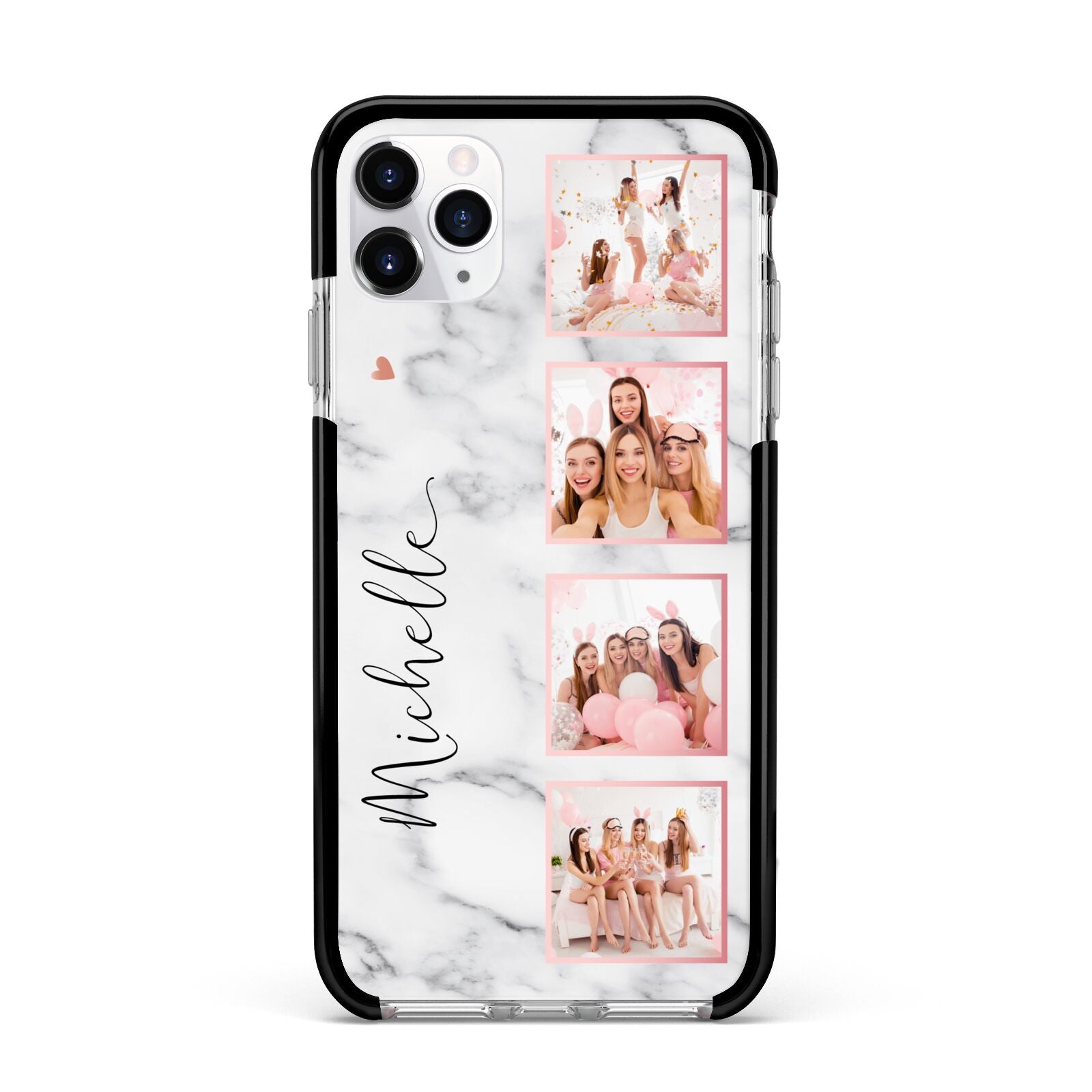 Marble Photo Strip Personalised Apple iPhone 11 Pro Max in Silver with Black Impact Case