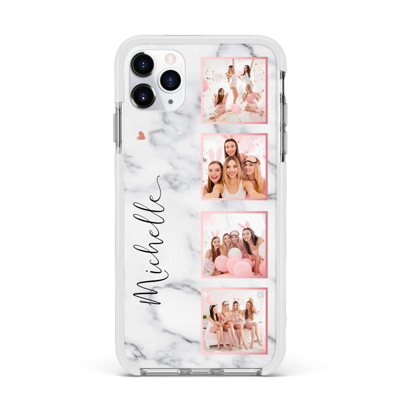 Marble Photo Strip Personalised Apple iPhone 11 Pro Max in Silver with White Impact Case