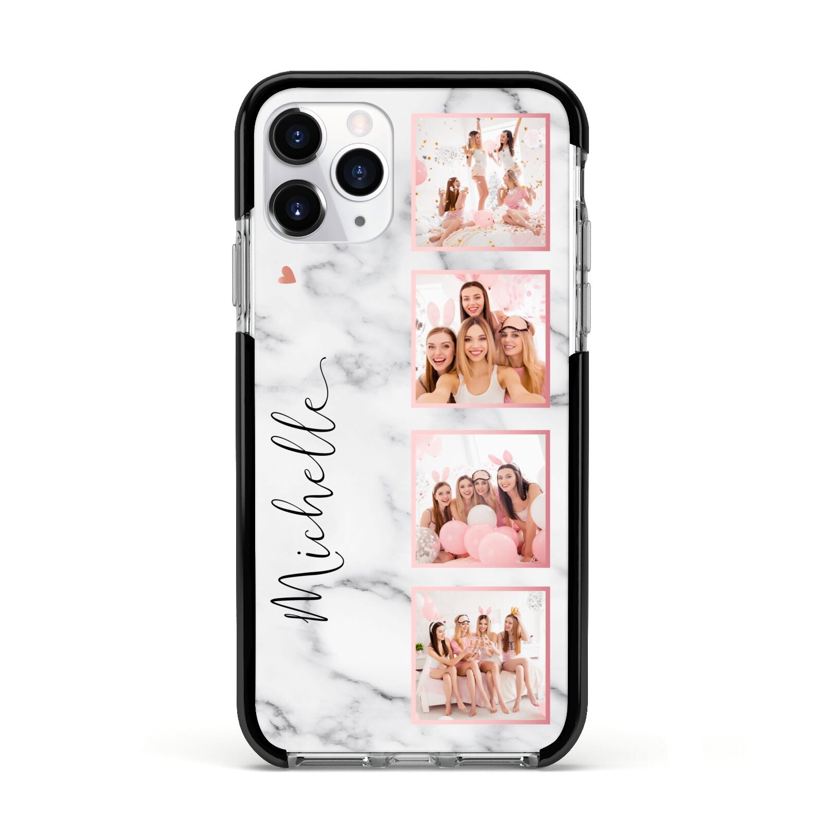 Marble Photo Strip Personalised Apple iPhone 11 Pro in Silver with Black Impact Case