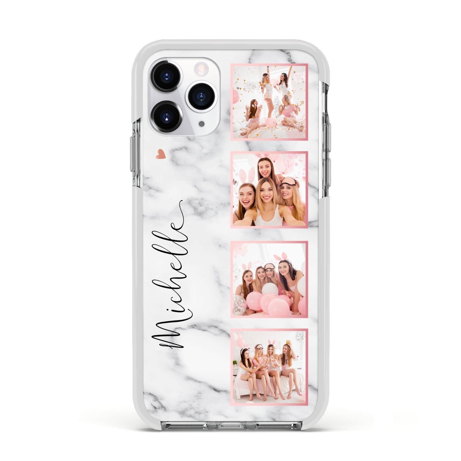 Marble Photo Strip Personalised Apple iPhone 11 Pro in Silver with White Impact Case