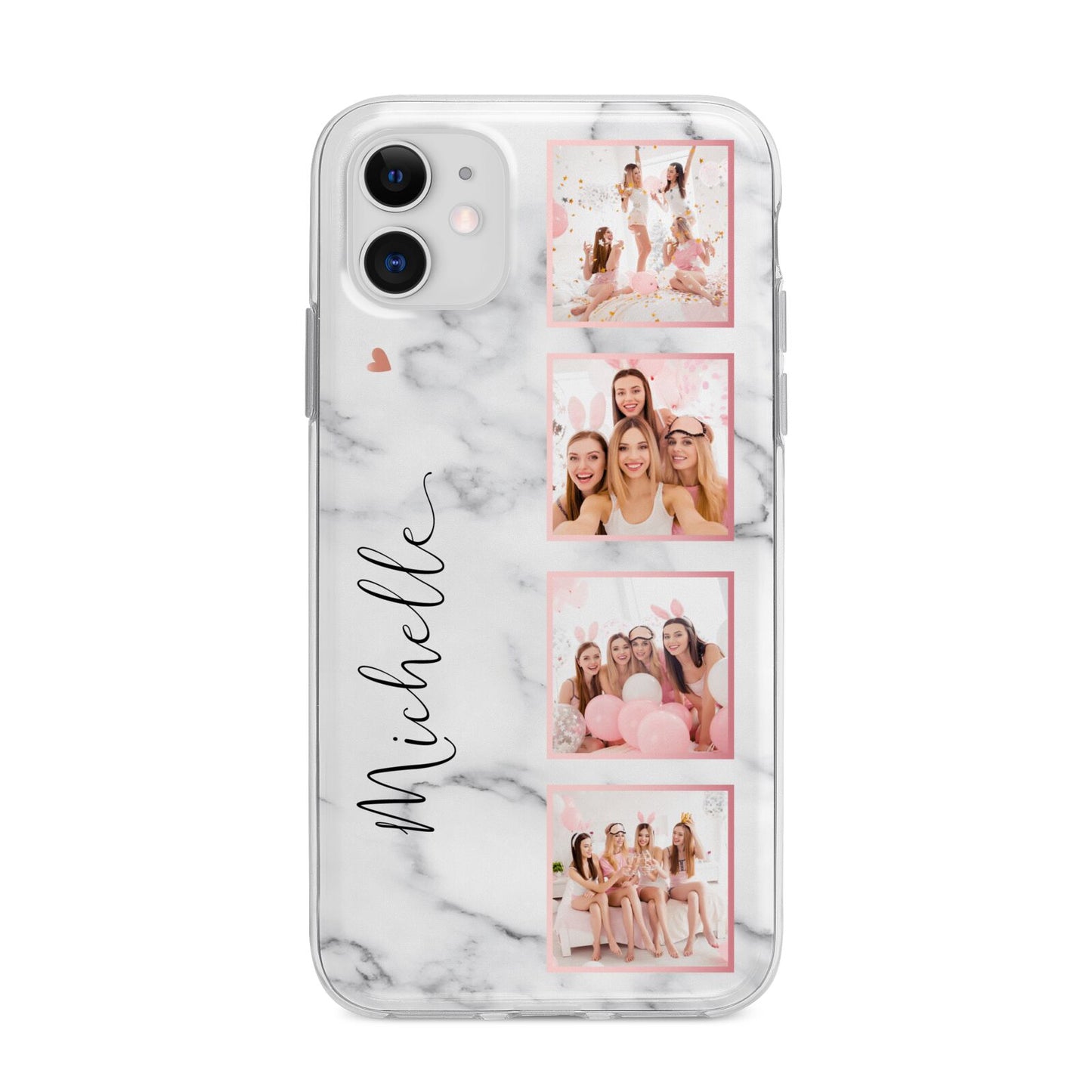 Marble Photo Strip Personalised Apple iPhone 11 in White with Bumper Case