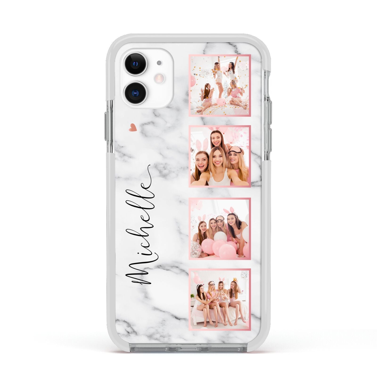 Marble Photo Strip Personalised Apple iPhone 11 in White with White Impact Case