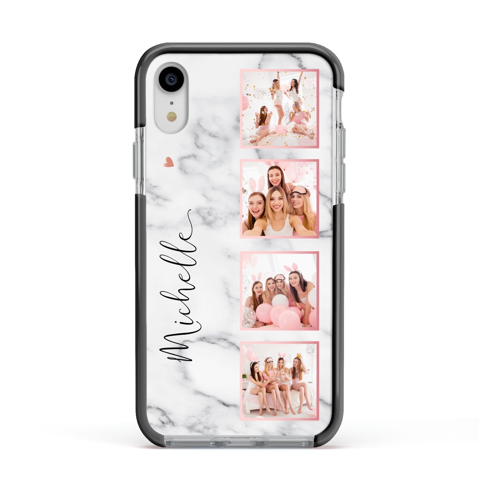 Marble Photo Strip Personalised Apple iPhone XR Impact Case Black Edge on Silver Phone