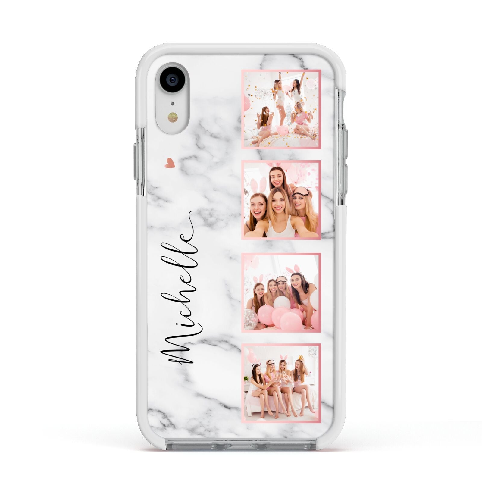 Marble Photo Strip Personalised Apple iPhone XR Impact Case White Edge on Silver Phone