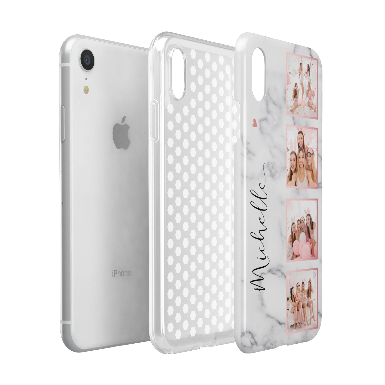 Marble Photo Strip Personalised Apple iPhone XR White 3D Tough Case Expanded view