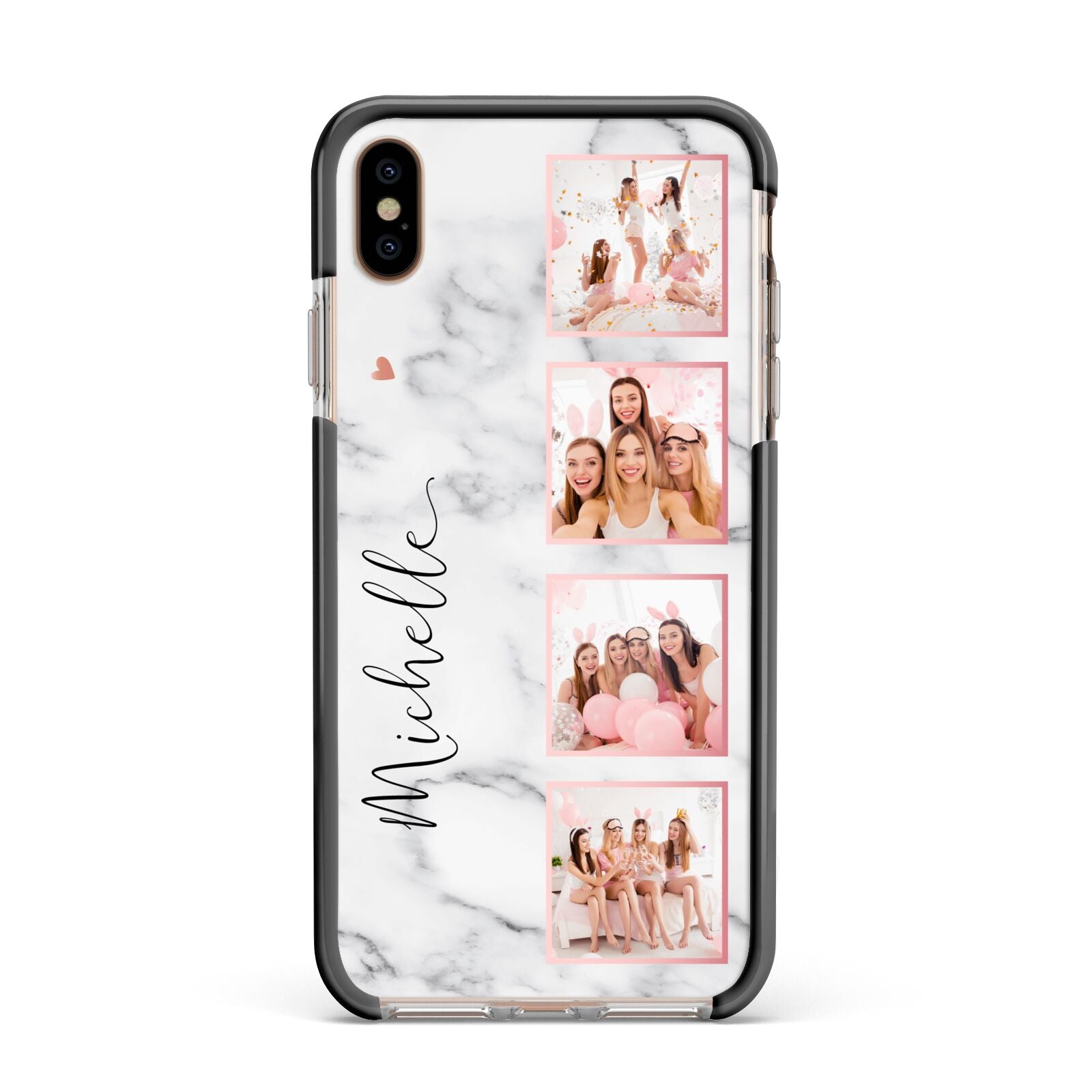 Marble Photo Strip Personalised Apple iPhone Xs Max Impact Case Black Edge on Gold Phone