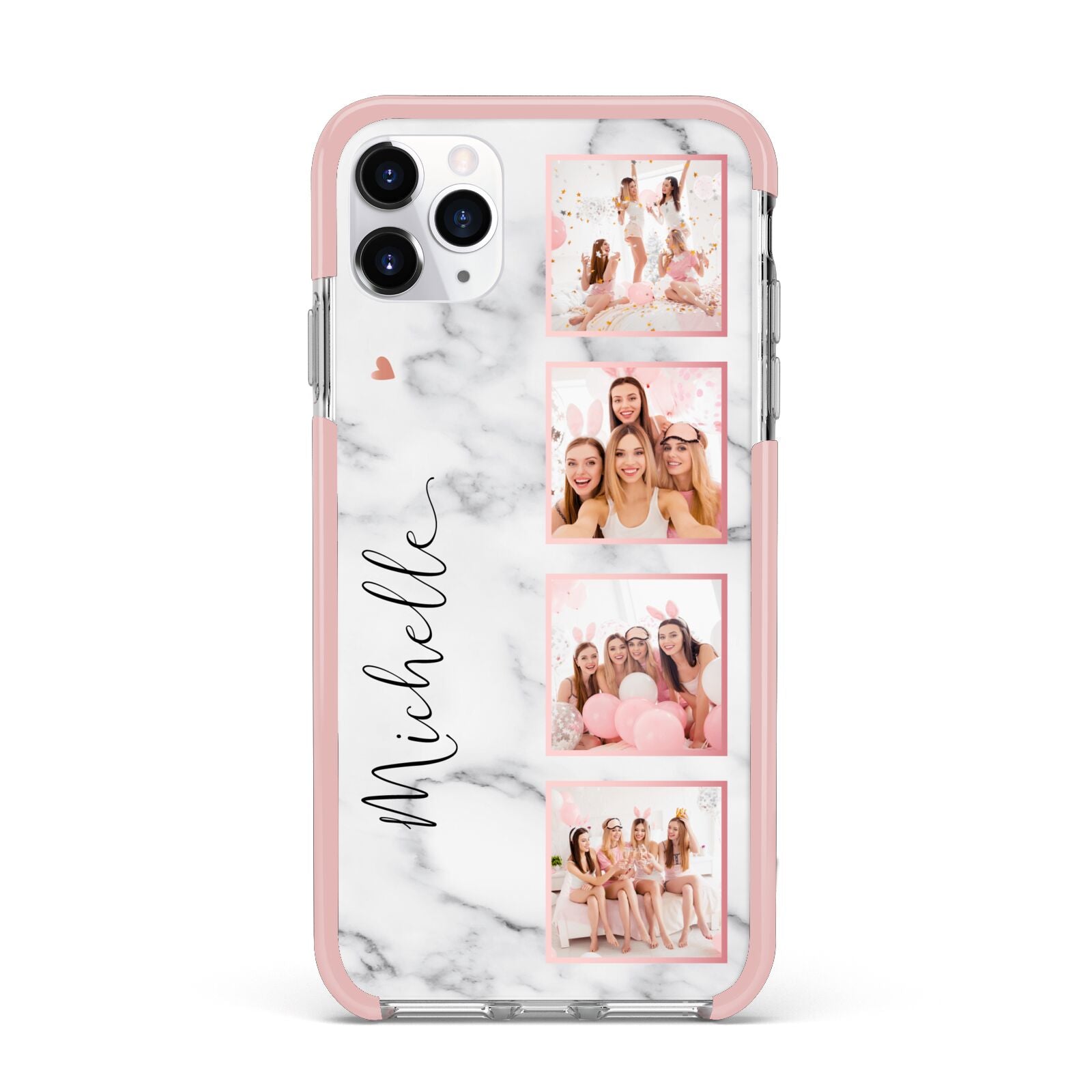Marble Photo Strip Personalised iPhone 11 Pro Max Impact Pink Edge Case