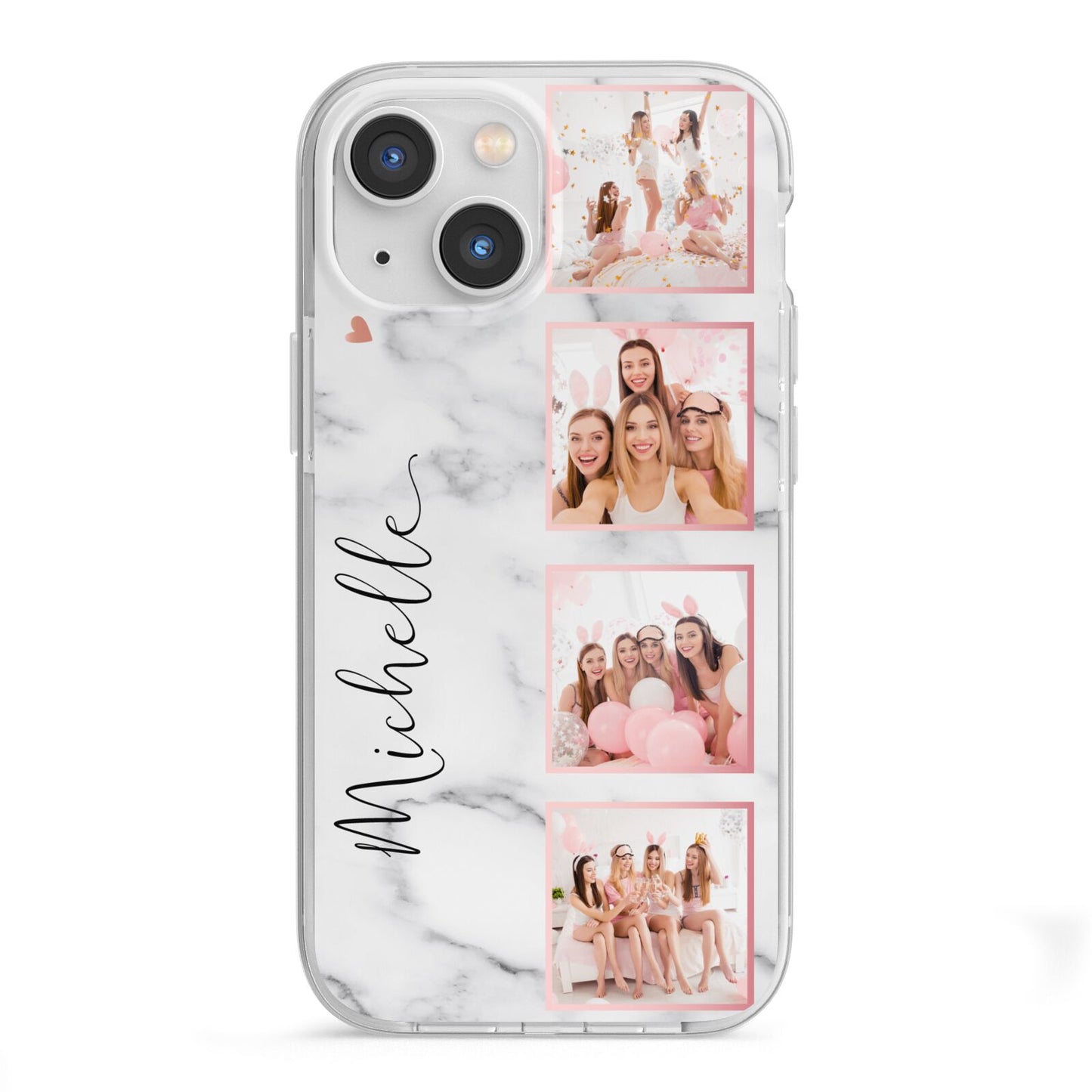 Marble Photo Strip Personalised iPhone 13 Mini TPU Impact Case with White Edges