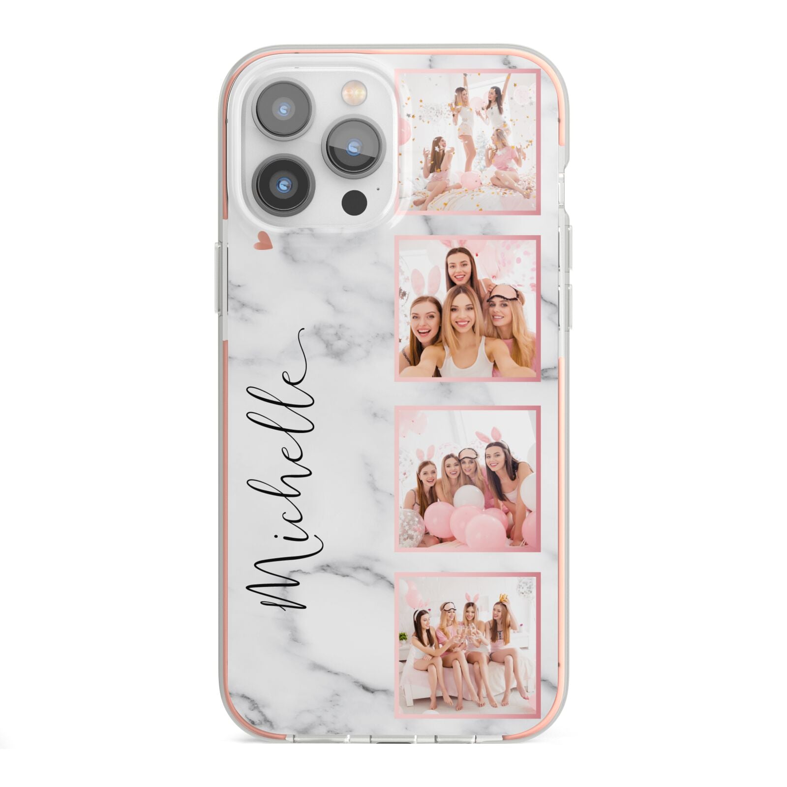 Marble Photo Strip Personalised iPhone 13 Pro Max TPU Impact Case with Pink Edges