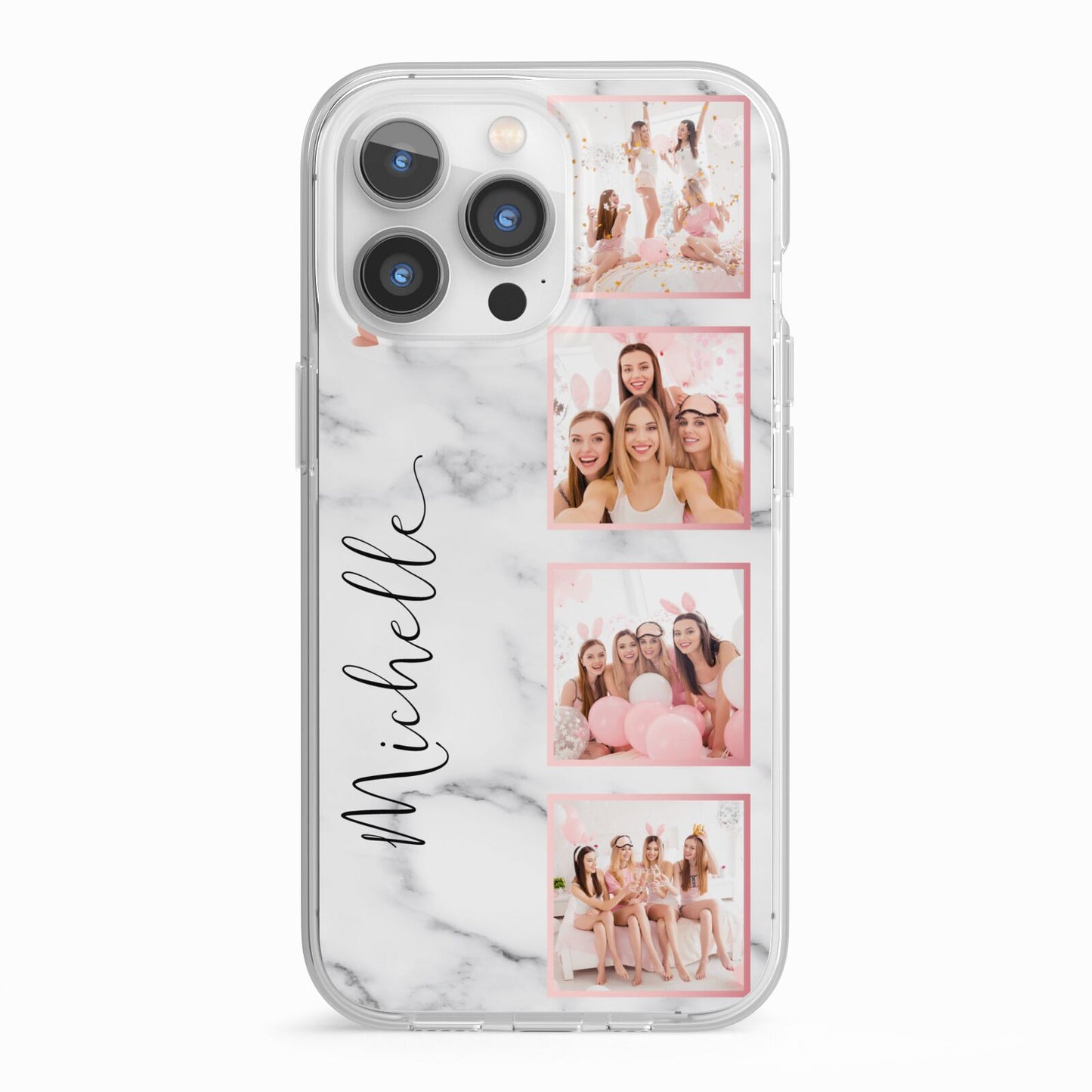 Marble Photo Strip Personalised iPhone 13 Pro TPU Impact Case with White Edges