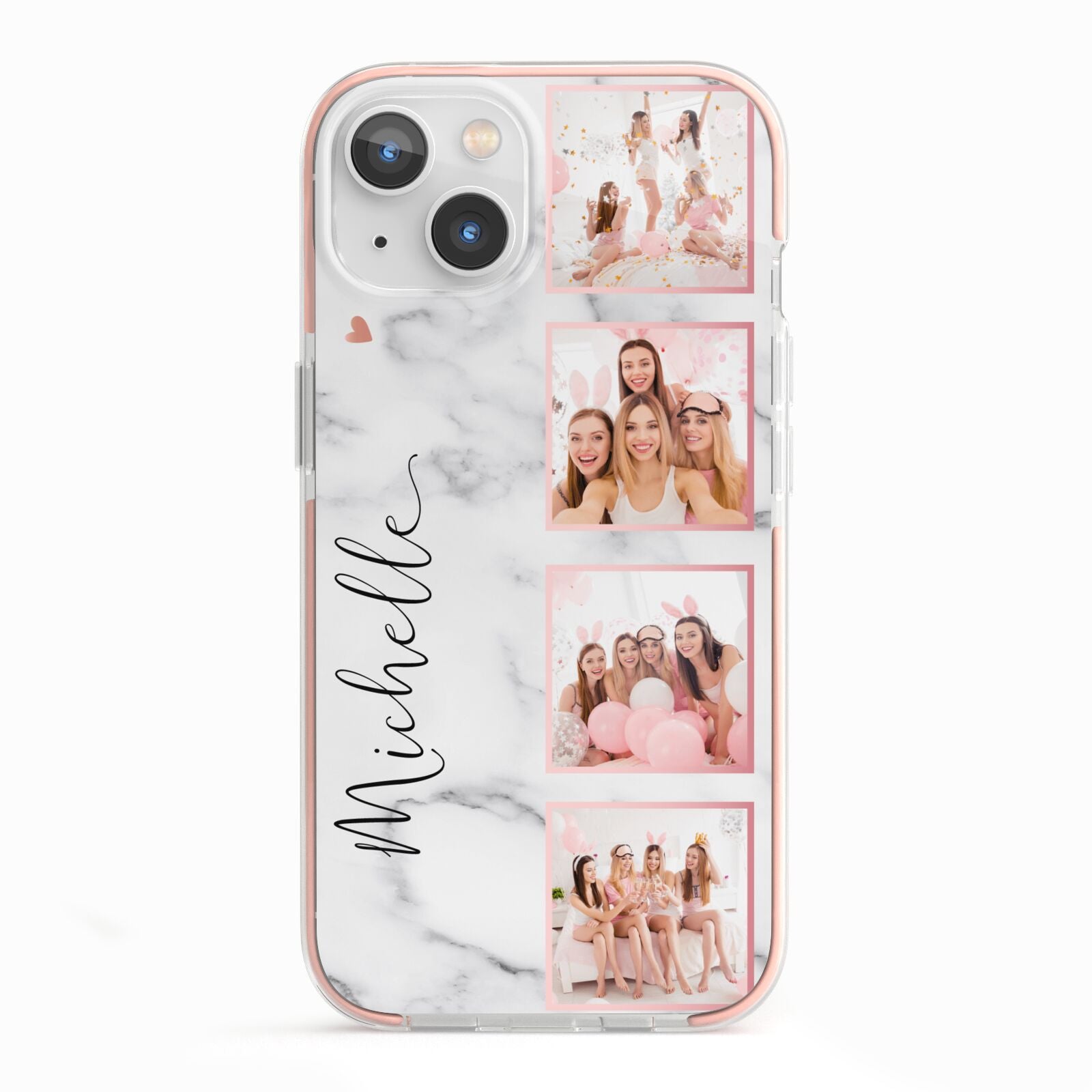 Marble Photo Strip Personalised iPhone 13 TPU Impact Case with Pink Edges