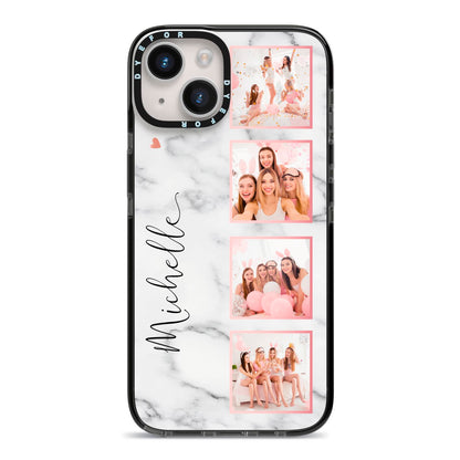 Marble Photo Strip Personalised iPhone 14 Black Impact Case on Silver phone