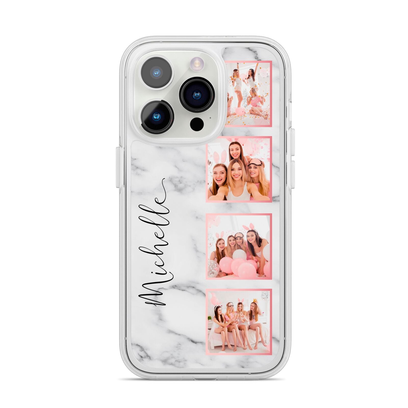 Marble Photo Strip Personalised iPhone 14 Pro Clear Tough Case Silver