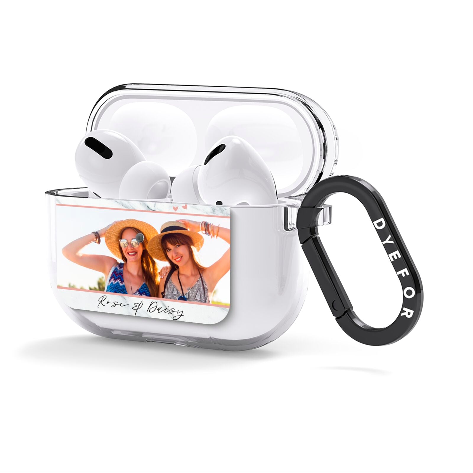 Marble Photo Upload with Text AirPods Clear Case 3rd Gen Side Image