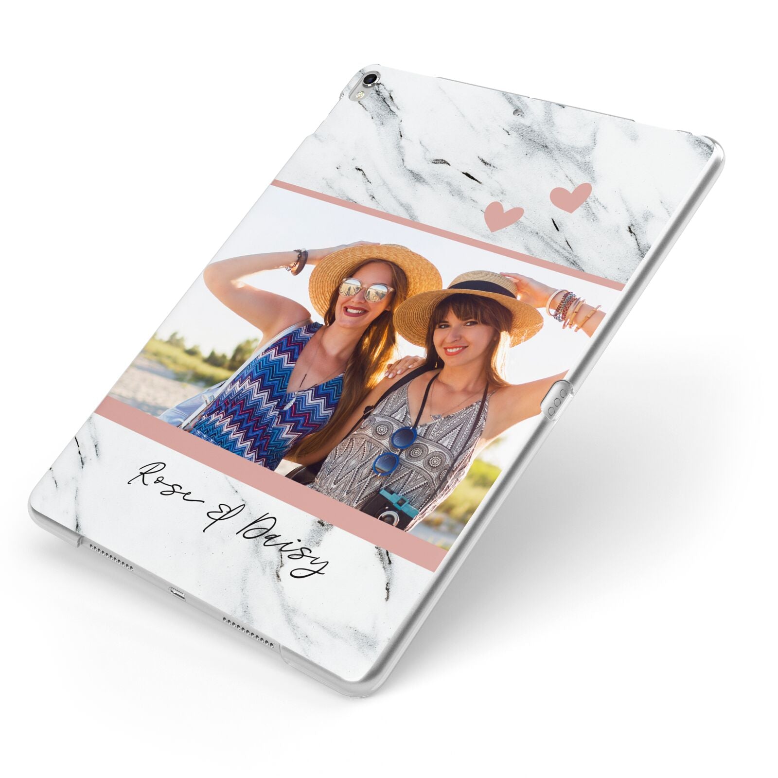 Marble Photo Upload with Text Apple iPad Case on Silver iPad Side View