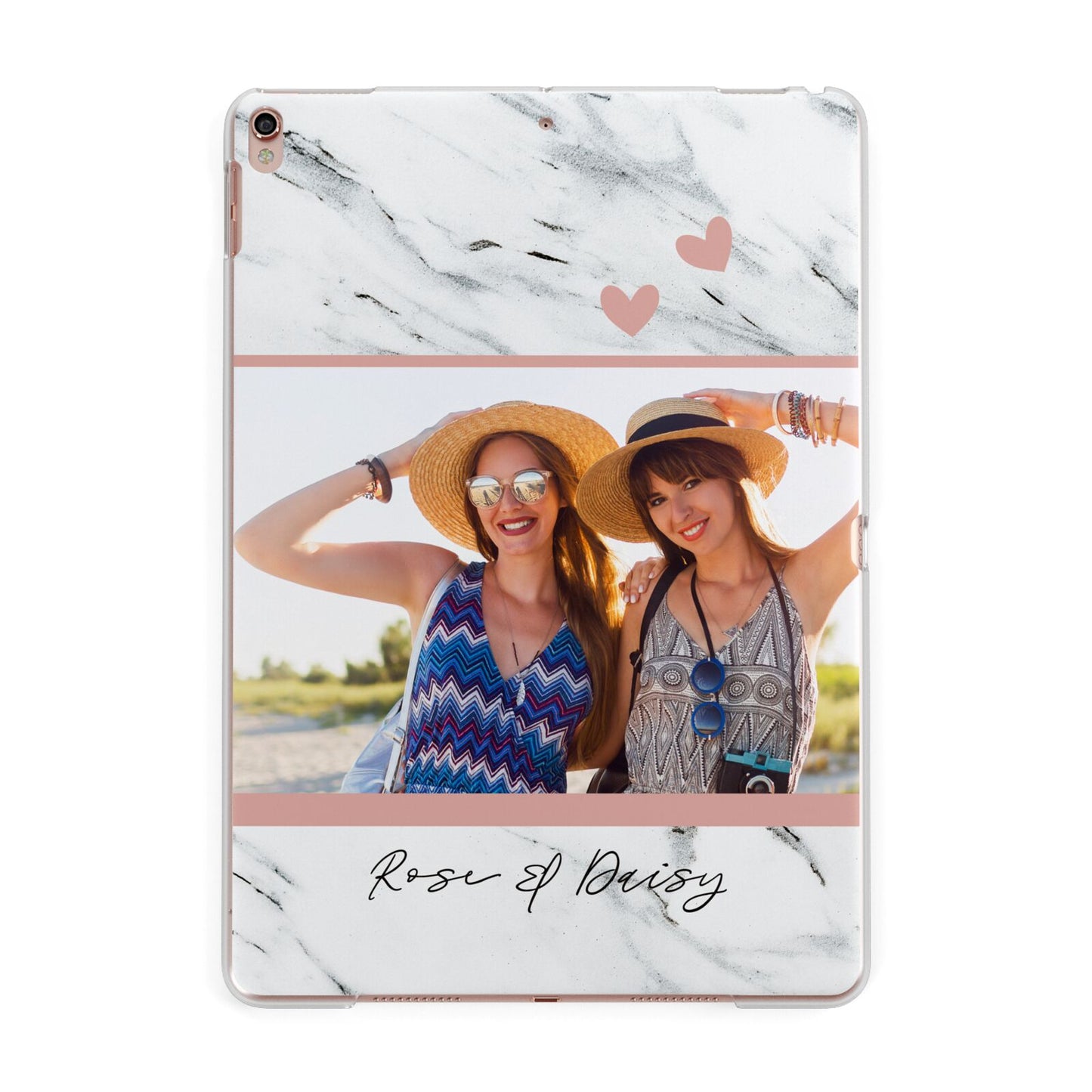 Marble Photo Upload with Text Apple iPad Rose Gold Case