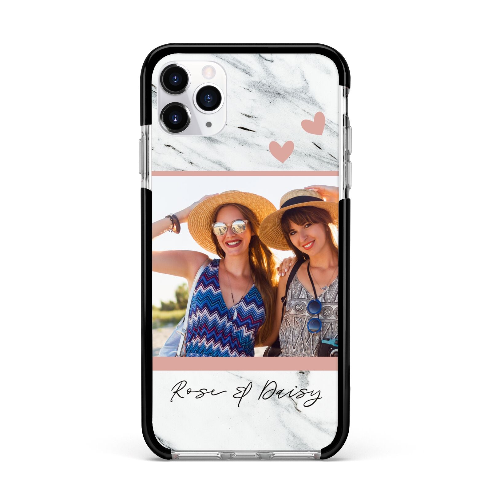 Marble Photo Upload with Text Apple iPhone 11 Pro Max in Silver with Black Impact Case