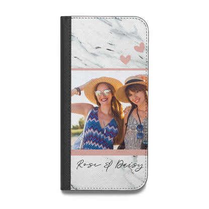 Marble Photo Upload with Text Vegan Leather Flip iPhone Case