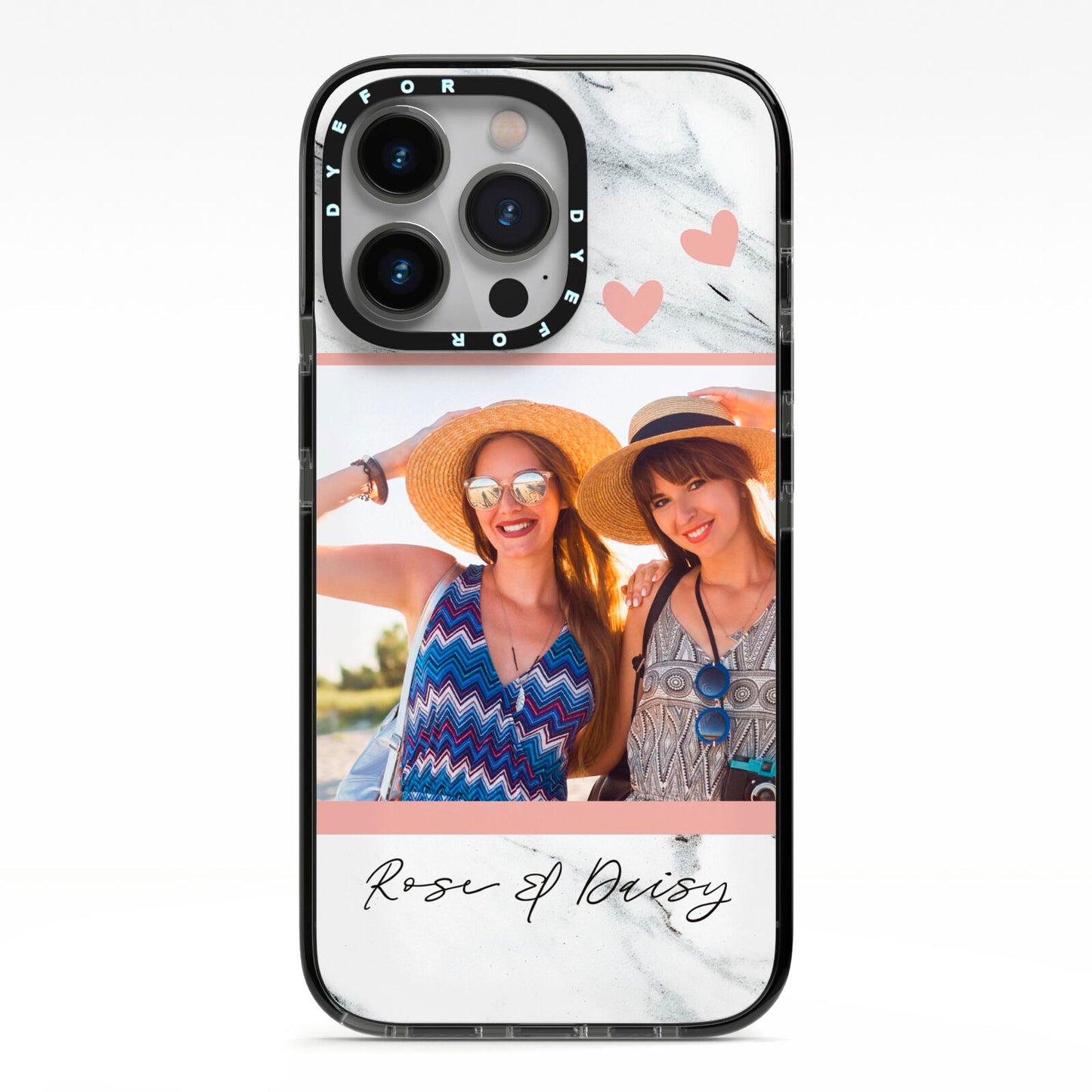 Marble Photo Upload with Text iPhone 13 Pro Black Impact Case on Silver phone