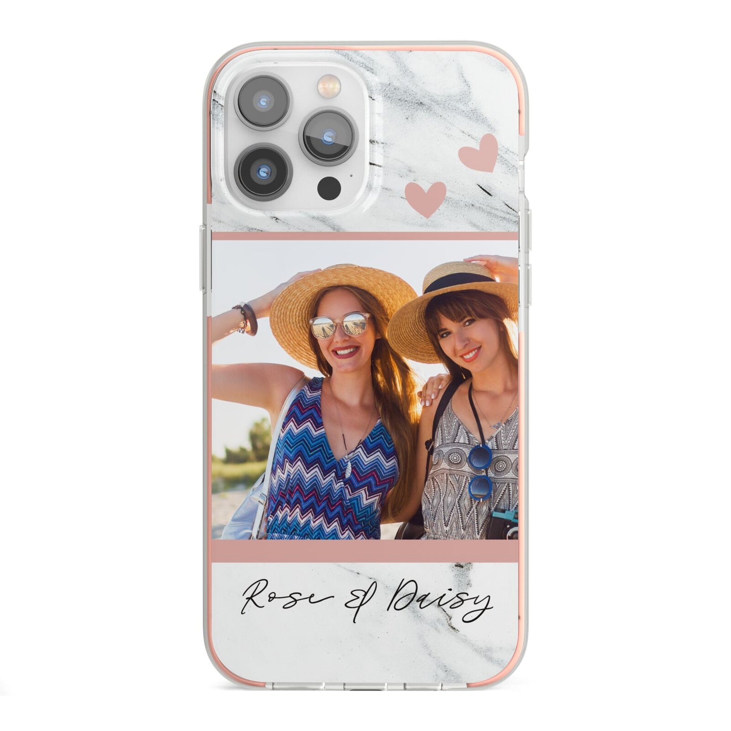 Marble Photo Upload with Text iPhone 13 Pro Max TPU Impact Case with Pink Edges