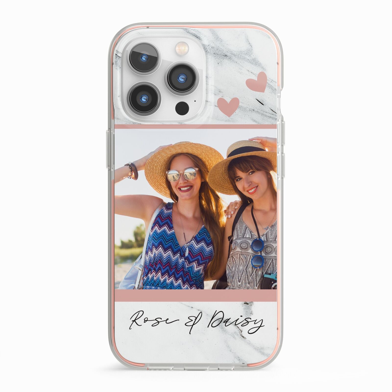 Marble Photo Upload with Text iPhone 13 Pro TPU Impact Case with Pink Edges