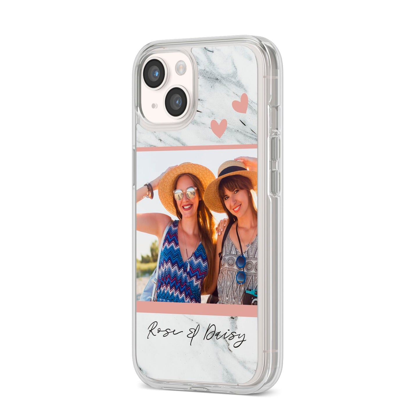 Marble Photo Upload with Text iPhone 14 Clear Tough Case Starlight Angled Image