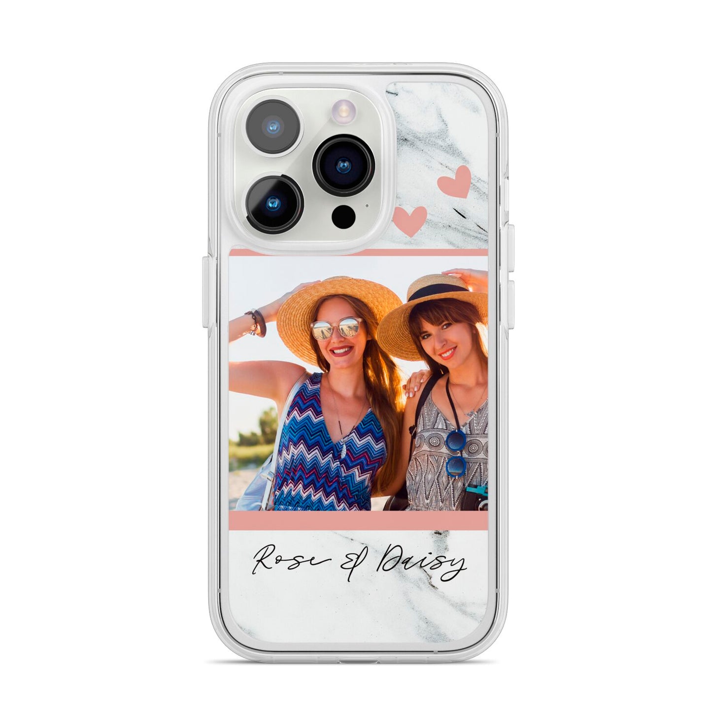 Marble Photo Upload with Text iPhone 14 Pro Clear Tough Case Silver