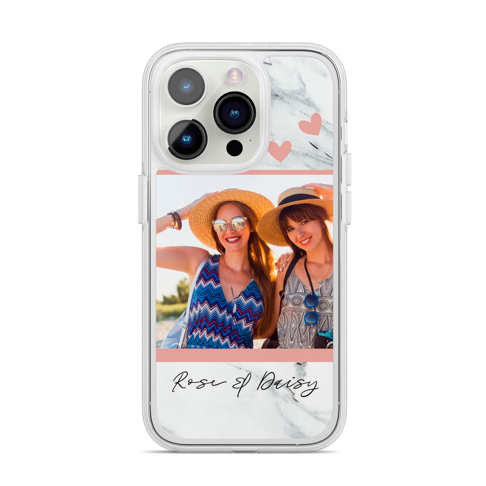 Marble Photo Upload with Text iPhone 14 Pro Clear Tough Case Silver