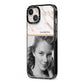 Marble Photo iPhone 13 Black Impact Case Side Angle on Silver phone