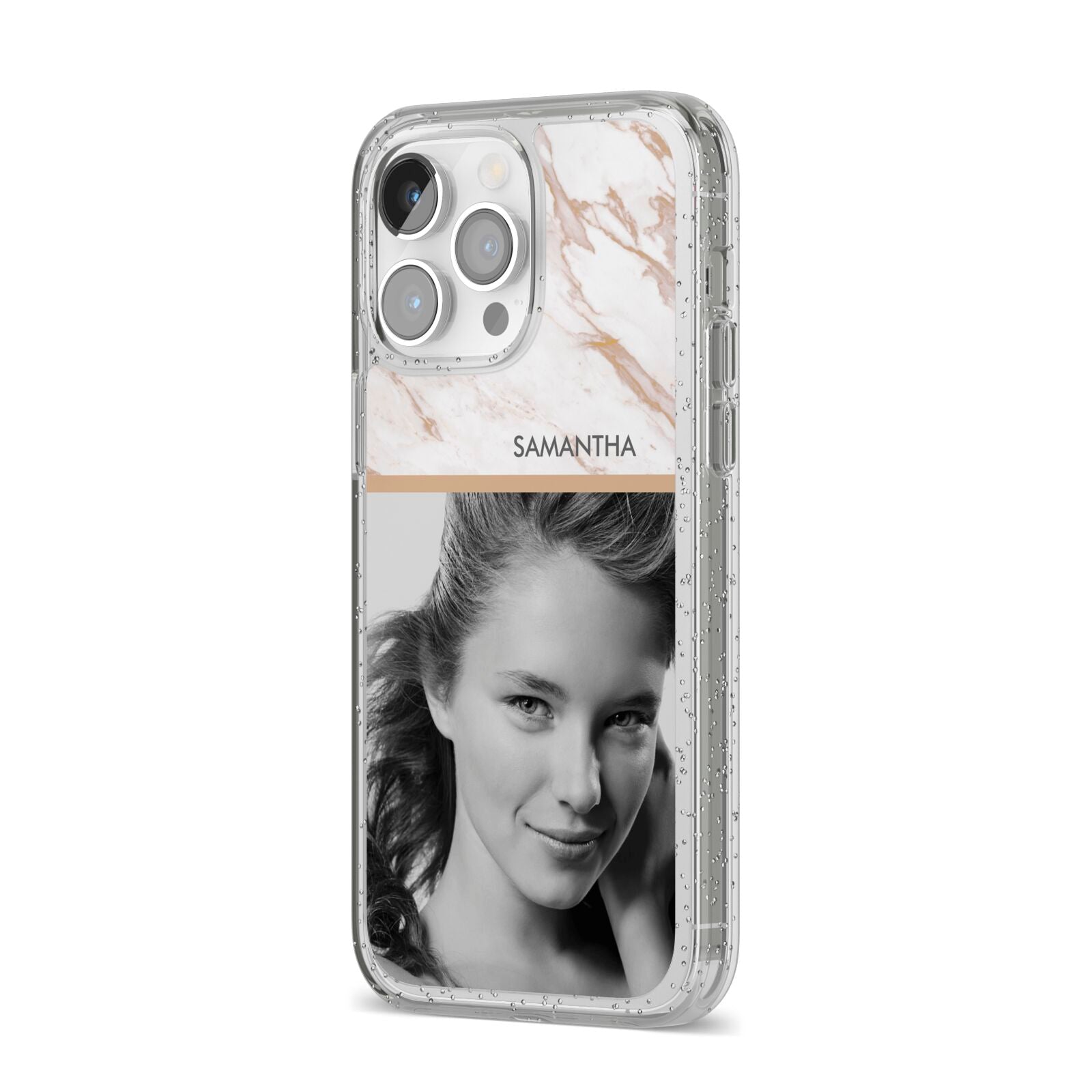 Marble Photo iPhone 14 Pro Max Glitter Tough Case Silver Angled Image