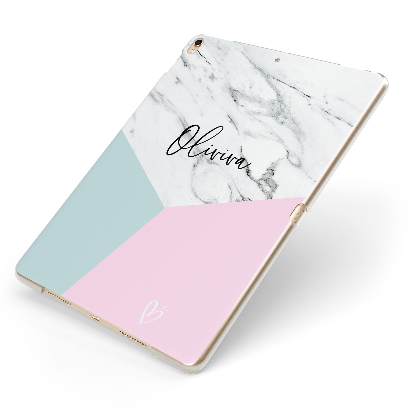 Marble Pink Geometric Personalised Apple iPad Case on Gold iPad Side View