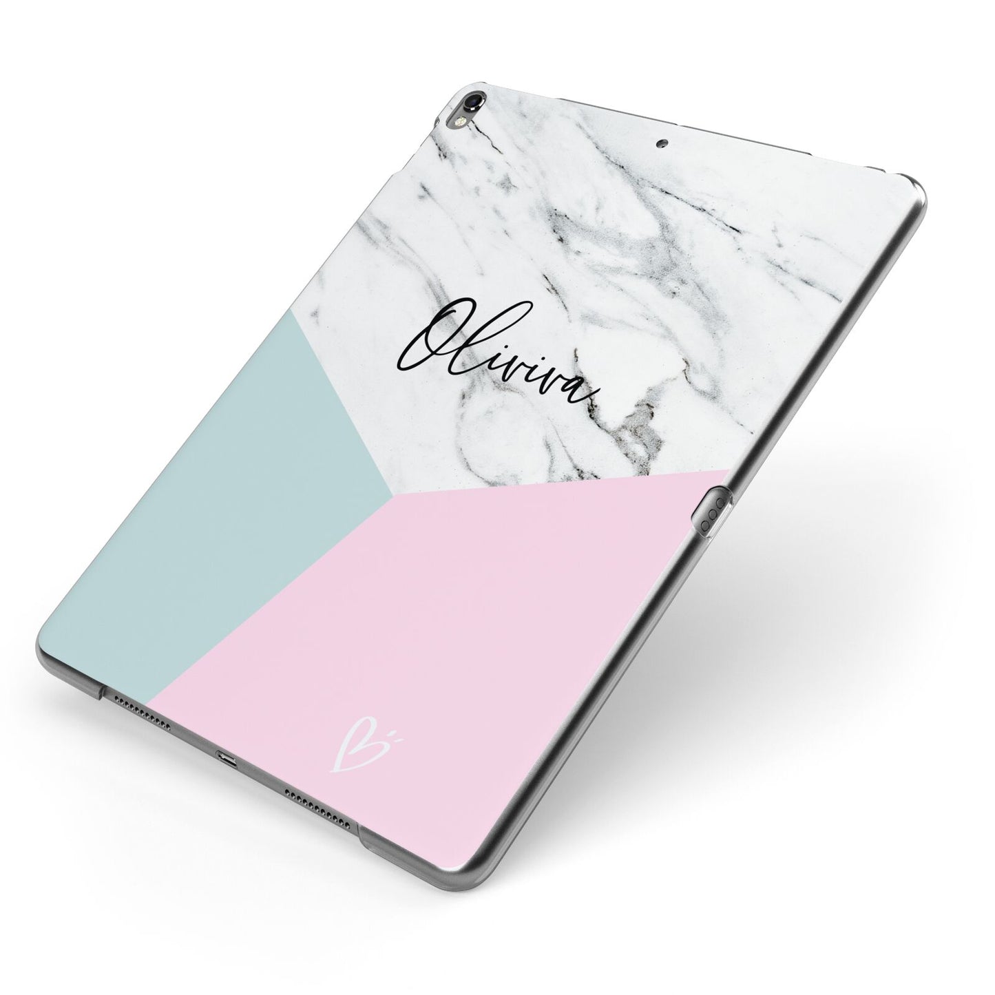 Marble Pink Geometric Personalised Apple iPad Case on Grey iPad Side View
