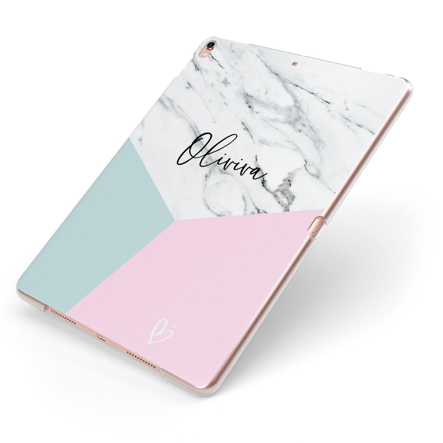 Marble Pink Geometric Personalised Apple iPad Case on Rose Gold iPad Side View